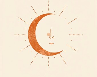 Sun and Moon Line Art Printable | Boho Terracotta Wall Art | Celestial Digital Download Print