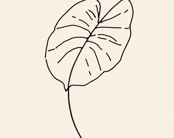 Monstera Leaf Line Art Printable | Minimalist Botanical Wall Art | Black White Line Drawing Digital Download
