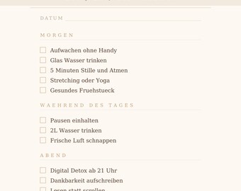 Morgenritual Planer Druckbar · Self-Care Checkliste · Daily Routine Printable · Selfcare Poster Deutsch · Wellness Planer