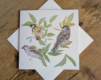 Mésanges bleues et myosotis - carte de voeux vierge