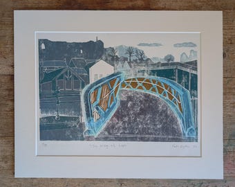 Linogravure en réduction : Le pont de l'espoir