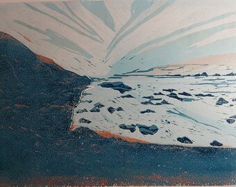 Expanse - original reduction lino print