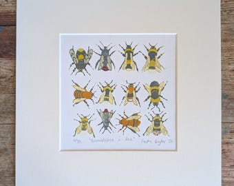 Linogravure en réduction : Art du bourdon, Illustration d'insecte de jardin, Motif à cinq couches