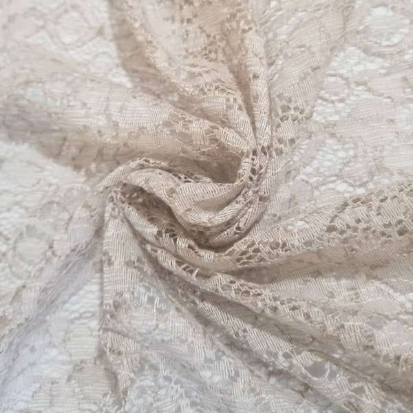 Beige Thin Lace Fabric Fabric by the yard , half yard , fat quarter , quarter yard x 60 inches wide!! FAST SHIPPING!