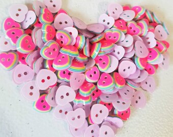 Colorfully Layered Heart Rainbow Buttons made of quality resin 10mm - 1 cm wide