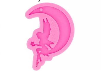 Fairy on the Moon shaped silicone mold to use with resin, chocolate, and much more! For earrings or keychains and more! FAST SHIPPING!