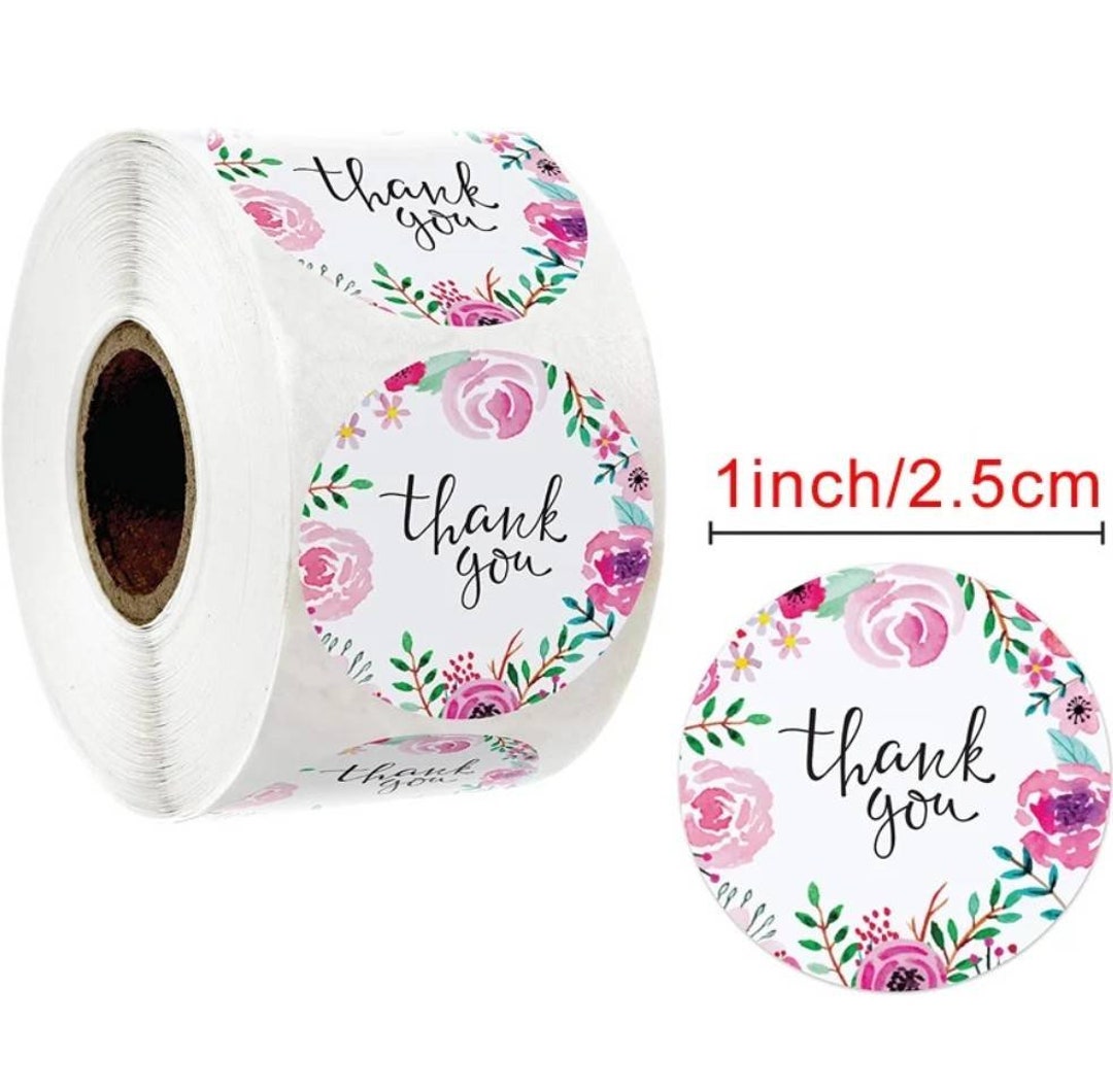 Thank You Pink Floral Stickers Sets of 100 Stickers and 500 - 1" Inch ...