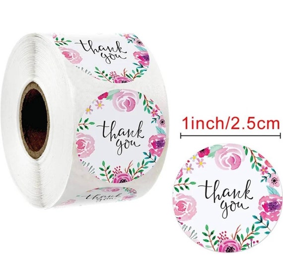 100 Bright Floral Thank You Stickers Labels Small Business Pink Blue Green