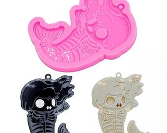 Skeleton Mermaid shaped silicone mold to use with resin, chocolate, and much more! Keychain, Earrings. FAST SHIPPING!