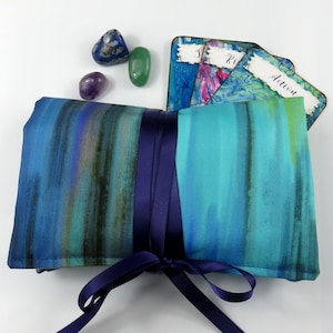 Blaues Ombre Tarot Wickel- und Lesetuch, Blauer Streifen Orakel Beutel, Kristalltasche, Charms-Beutel, Runentasche, Mala Perlenbeutel