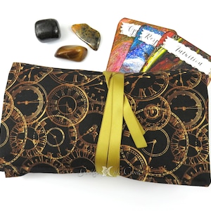 Avvolgimento per carte dei tarocchi Steam Punk e panno per la lettura, sacchetto per oracoli con quadranti di orologio, sacchetto di cristallo della foresta, sacchetto e panno per ciondoli, sacchetto per rune