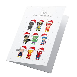 Cartão de Natal personalizado de super-heróis, Natal de super-heróis, Cartão de Natal infantil, Cartão de Natal da Marvel, Cartão dos Vingadores