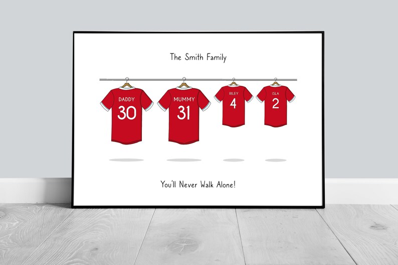 Familie Fußball-Shirt Druck, personalisierte Fußball-Shirt Druck, Familien Druck, Schlafzimmer Druck, Fußball Druck Bild 3