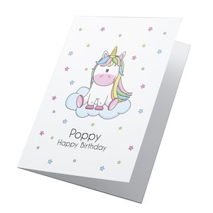 Cartão de aniversário de unicórnio, cartão de aniversário de meninas, cartão de unicórnio, cartão personalizado, cartão para filha, cartão para ela, cartão infantil