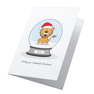 Globo di neve a forma di leone! Biglietto di Natale personalizzato, Natale carino, Buon Natale, Biglietto di Natale per bambini, Buon Natale, Biglietto di Natale
