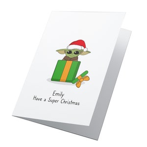 ¡Regalo de Baby Yoda! Tarjeta de Navidad personalizada, Star Wars Navidad, Feliz Navidad, Tarjeta de Navidad para niños, Feliz Navidad, Tarjeta de Navidad