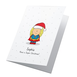 Supergirl! Biglietto di Natale personalizzato, Natale da supereroe, biglietto di Natale per bambini, biglietto di Natale Marvel, biglietto Avengers, biglietto Super Girl