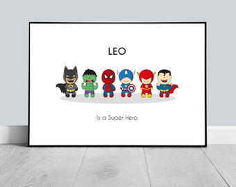 Superhero&#39;s Bedroom Print, Personalised Superhero&#39;s Print, Nursery Print, Bedroom Prints, Boys Room, Girls Room, Playroom Print