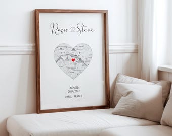 Personalised Engagement Print, Engagement Gift, Engagement Present, Gift For Engagement, Engagement Location Print, Engagement Keepsake
