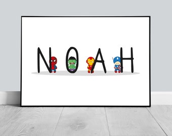 Superhero&#39;s Letter Bedroom Print, Personalised Superhero&#39;s Print, Nursery Print, Bedroom Prints, Boys Room, Girls Room, Playroom Print
