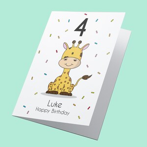 Tarjeta de cumpleaños de jirafa, tarjeta de cumpleaños de niños, tarjeta de cumpleaños de niñas, tarjeta de Safari, tarjeta personalizada, tarjeta para hijo, tarjeta para hija, niños