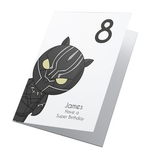 Carte d'anniversaire personnalisée de super-héros, carte d'anniversaire de garçons, carte d'anniversaire de filles, carte de super-héros, carte de panthère noire, carte pour fils