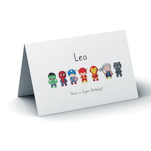 Tarjeta de cumpleaños personalizada de superhéroe, tarjeta de cumpleaños para niños, tarjeta de cumpleaños para niñas, tarjeta de superhéroe, tarjeta personalizada, tarjeta para hijo