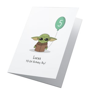 Baby Yoda Star Wars Spersonalizowana Karta Urodzinowa, Karta Urodzinowa dla Każdego Wieku, Karta Urodzinowa Star Wars