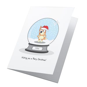 Cartão de Natal personalizado Bingo Bluey Snow Globe, Cartão de Natal Bluey Inspired, Cartão de Natal Bluey, Cartão de Natal Bingo
