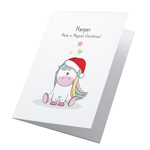 Einhorn personalisierte Weihnachtskarte, Kinder Weihnachtskarte, Einhorn Weihnachtskarte, Enkel Weihnachtskarte, niedliche Weihnachtskarte