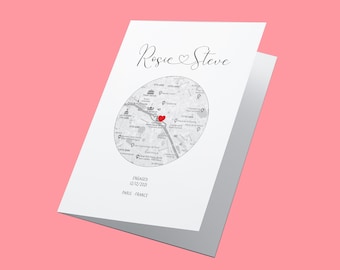 Gepersonaliseerde verlovingskaart, verlovingskaart, verlovingscadeau, cadeau voor verloving, locatiekaart verloving, aandenken verlovingskaart