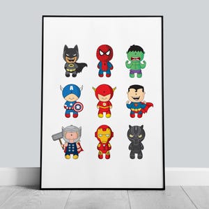 Superhero Print, Superhero Bedroom Art, Superhero Decor, Superhero Girls Bedroom, Superhero Boys Bedroom, NurseryPrint, Boys Bedroom Print, girls Bedroom Print, Batman Bedroom, Spiderman Bedroom, Iron Man Bedroom, Superhero bedroom design