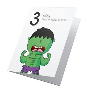 Gepersonaliseerde verjaardagskaart superheld, verjaardagskaart meisjes, superheldenkaart, The Hulk Card, gepersonaliseerde kaart, kaart voor zoon