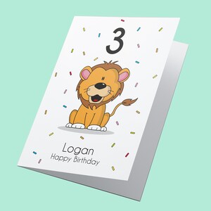 Lion Birthday Card, Boys Birthday Card, Girls Birthday Card, Safari Card, Personalised Card, Card for Son, Card for Daughter, Children