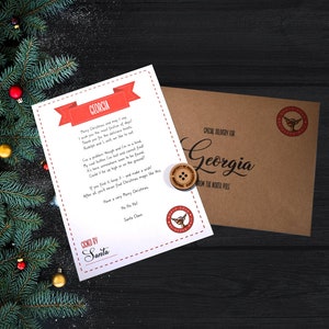 Santa's Missing Button & Zertifikatskartendruck, personalisierter Weihnachtsbrief, Weihnachtsgeschenk, Weihnachtsmannknopf, Weihnachtsstrumpffüller