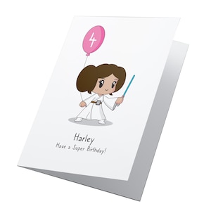 Cartão de aniversário personalizado da Princesa Leia Wars, cartão de aniversário para qualquer idade, cartão de aniversário de Star Wars