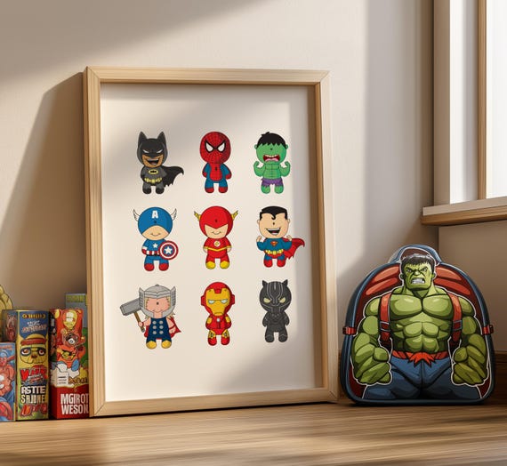 Personalised Superhero Print, Marvel Bedroom Print, Nursery Print, Bedroom Prints, Boys Room, Girls Room, Playroom Print, Superhero Bedroom