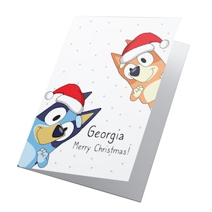 Gepersonaliseerde Bluey & Bingo-kerstkaart, op Bluey geïnspireerde kerstkaart, Bluey-kerstkaart, speciale kerstkaart