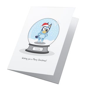 Cartão de Natal personalizado Bluey Snow Globe, Cartão de Natal inspirado em Bluey, Cartão de Natal Bluey, Cartão de Natal especial