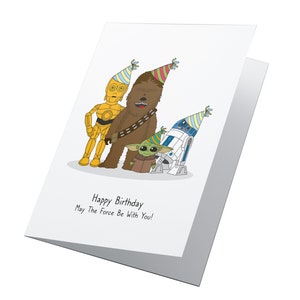 Biglietto di compleanno personalizzato Star Wars, C3PO, Chewbacca, Baby Yoda, biglietto personalizzato R2D2, biglietto di compleanno Star Wars