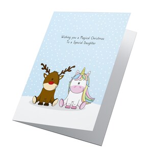 Cartão de Natal personalizado Rudolph & Unicorn, Cartão de Natal infantil, Cartão de Natal para filho, Cartão de Natal para filha