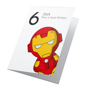 Personalisierte Superheld Geburtstagskarte, Jungen Geburtstagskarte, Mädchen Geburtstagskarte, Superheld Karte, Iron Man Karte, Karte für Sohn
