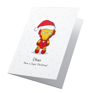 Biglietto di Natale personalizzato con supereroi, Natale con supereroi, biglietto Iron Man, biglietto di Natale per bambini, biglietto di Natale Marvel, biglietto Avengers