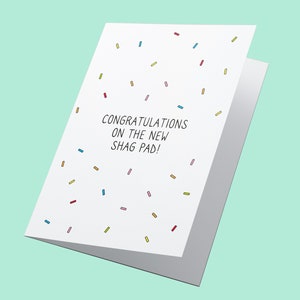 Le nouveau Shag Pad ! Carte de nouvelle maison personnalisée, carte de félicitations, carte de bonne nouvelle maison, carte de nouvelle maison drôle, carte de pendaison de crémaillère