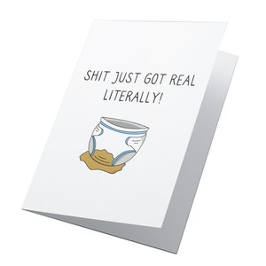 Shit Just Got Real! Nouvelle carte pour bébé, nouvelle carte parentale, carte de grossesse, drôle de carte de grossesse, carte personnalisée, carte pour bébé, carte d’attente