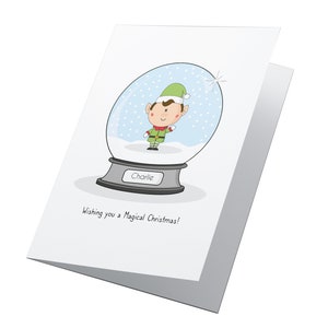 Boule à neige Elfe! Carte de Noël personnalisée pour enfants, Carte de Noël Elfe mignon, Carte de Noël pour petit-enfant