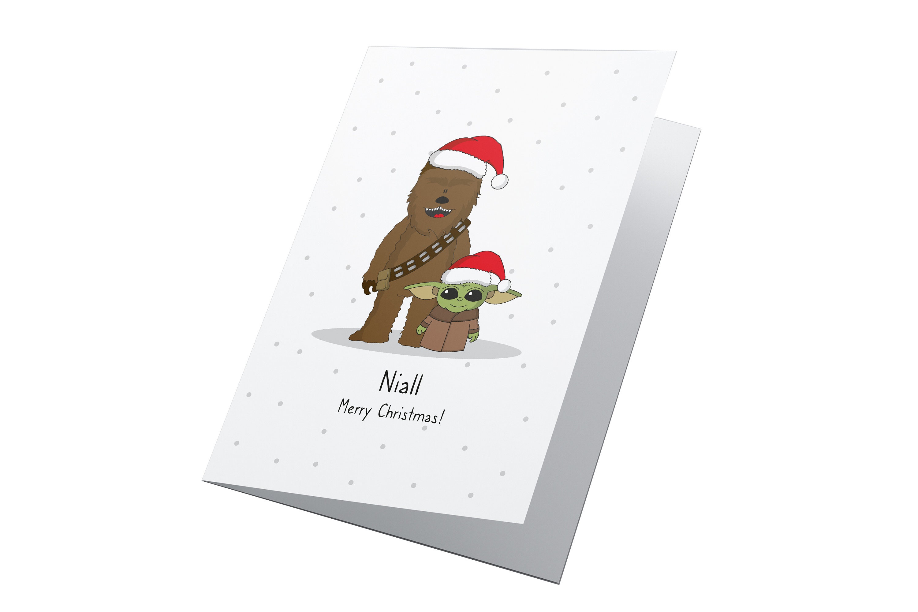 yoda & chewbacca! personalised christmas card, star wars christmas