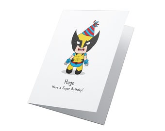 Tarjeta de cumpleaños de superhéroe personalizada, tarjeta de cumpleaños para niños, tarjeta de cumpleaños para niñas, tarjeta de superhéroe, tarjeta personalizada