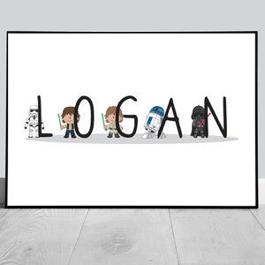 Star Wars Letter Bedroom Print, Impresión personalizada de Star Wars, Impresión de guardería, Impresiones de dormitorio, Habitación de niños, Habitación de niñas, Impresión de sala de juegos