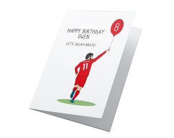 LET&#39;S SALAH-BRATE! Personalised Mo Salah Birthday Card, Mohamed Salah birthday Card, Liverpool Birthday Card, Liverpool Card